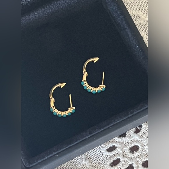 Luna Skye 14k yellow gold, turquoise mini hoop huggie pair - Picture 7 of 16